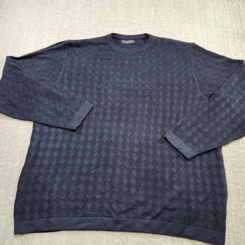 Vintage Grandpa Sweater Men Large St Croix‎ Wool Bamboo Blend Black Geometric